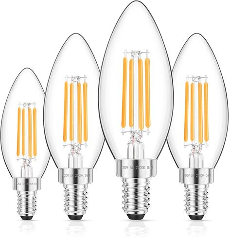 GGOYING E12 Candelabra LED Bulb 60W يعادل، 600LM مصابيح إضاءة ثريا قابلة للتعتيم، 5000K ضوء النهار الأبيض، 85+ CRI قاعدة شمعة لمبات خيوط شفافة، 4 عبوات in Kuwait