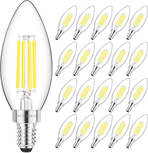 GGOYING E12 Candelabra LED Bulb 60W يعادل، 600LM مصابيح إضاءة ثريا قابلة للتعتيم، 5000K ضوء النهار الأبيض، 85+ CRI قاعدة شمعة لمبات خيوط شفافة، 4 عبوات in Kuwait