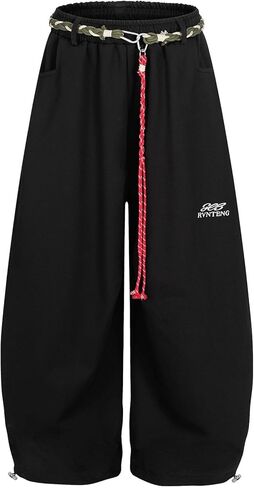 Bakyarder Unisex Wide Leg Sweatpants with Vintage Rope Belt Baggy Barrel Fit Jogger Pants Casual Streetwear Lounge Pants in Saudi Arabia