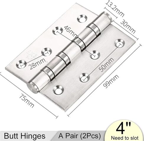 4" 5 Inches Door Butt Hinges Furniture Hardware Accessories 304 Stainless Steel Flat Thick Hinge 2Pcs(4 inch 2 Pcs) in Kuwait