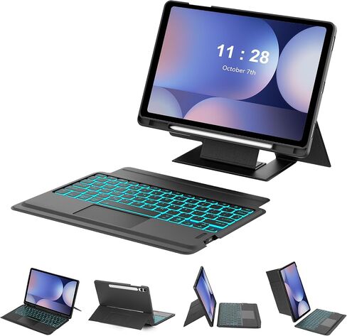 Keyboard for iPad (9",9.7",10.1",10.2",10.5",10.9",11") Tablets, Samsung Galaxy Tablet (10.4, 10.5, 10.9, 11 inch) - 7 Colors Backlit, Bluetooth Wireless USB-C Rechargeable 90 Days Battery, Black in Saudi Arabia