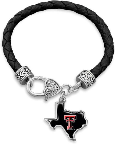 From the Heart Texas Tech Red Raiders State of Mine Black Leather Bracelet Jewelry Gift Licensed TTU, Standard, Silver in Saudi Arabia