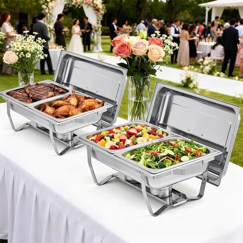 8-Piece Stainless Steel Chafing Dishes for Buffet Set with Pans & Fuel Holder, Food Warmers for Parties Buffet, Complete Buffet Servers and Warmers for Catering Events in Kuwait
