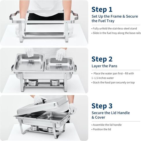 8-Piece Stainless Steel Chafing Dishes for Buffet Set with Pans & Fuel Holder, Food Warmers for Parties Buffet, Complete Buffet Servers and Warmers for Catering Events in Kuwait