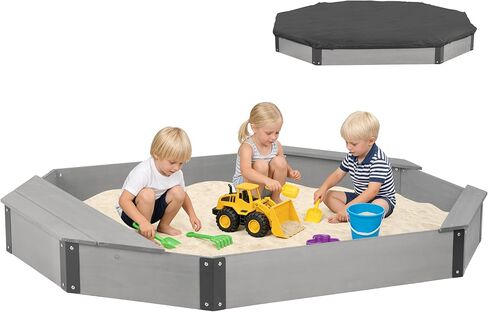 85''x78''x9 '' صندوق رمل Octagon مع غطاء للأطفال في الهواء الطلق ، و Wood Barge Sandpit مع 4 مقاعد ، وتثبيت سريع سريع ، لنا. براءة اختراع in Kuwait