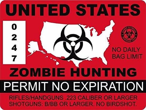 Vinyl Overlays 720 1-4" United States Zombie Hunting Permit Outbreak Response Decal Sticker Car Bumper Window in Saudi Arabia
