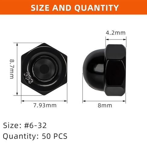 MewuDecor 6-32 Acorn Cap Nuts, 304 Stainless Steel 18-8, Black Finish, 50 PCS in Saudi Arabia
