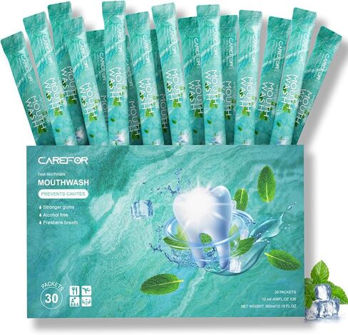 Mouthwash Travel Size Portable Packets to Go, Alcohol & Fluoride Free Fresh Mint MouthwashStrips for Superior Oral Hygiene,30 Individual Disposable Mouthwash Packs(Pack of 30) in Kuwait