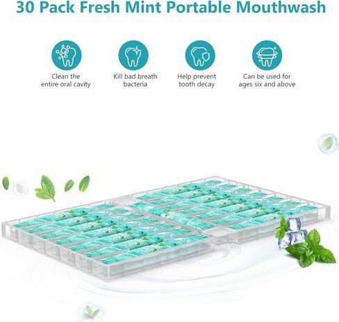 Mouthwash Travel Size Portable Packets to Go, Alcohol & Fluoride Free Fresh Mint MouthwashStrips for Superior Oral Hygiene,30 Individual Disposable Mouthwash Packs(Pack of 30) in Kuwait