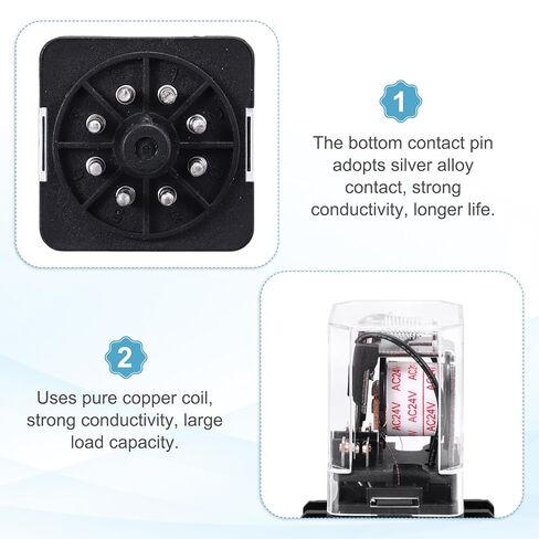 مرحل الطاقة الكهرومغناطيسية MECCANIXITY DPDT، ملف تيار متردد 24 فولت 10 أمبير 8 دبوس MK2P-I مرحل صغير مع قاعدة مقبس طرفية إضافية 2NC 2NO JQX-10F/2Z in Kuwait