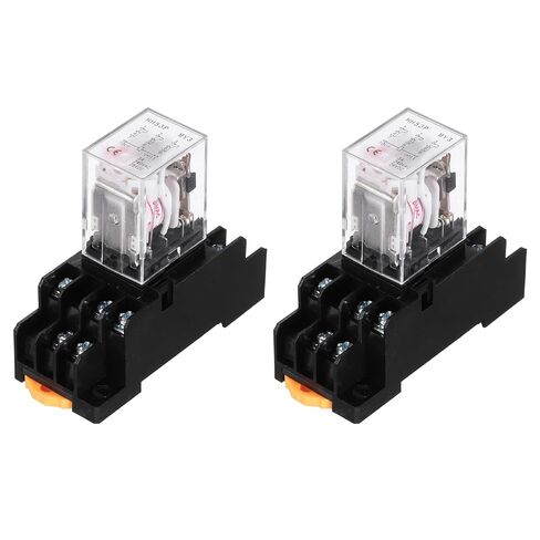 MECCANIXITY 2Pcs AC 24V Electromagnetic Power Relay, 11-Pin 5A Power Coil Relay with LED Indicator and Socket Base DPDT 3NO 3NC - MY3NJ for Industrial, Home Appliances and DIN Rail System in Saudi Arabia
