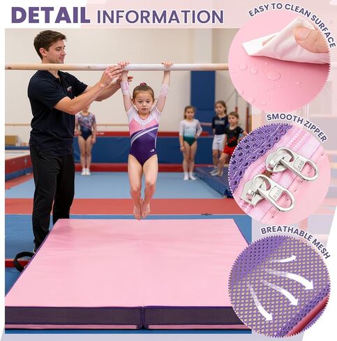 Nuanchu 4'' Thick Folding Gymnastics Mat 4ft x 4ft Gymnastics Practice Mats for Tumbling for Girl Stretching Yoga Pilates Aerobics Workouts Cheerleading Martial Arts in Saudi Arabia