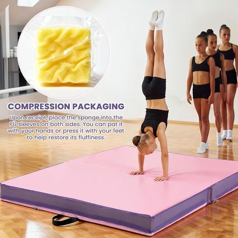 Nuanchu 4'' Thick Folding Gymnastics Mat 4ft x 4ft Gymnastics Practice Mats for Tumbling for Girl Stretching Yoga Pilates Aerobics Workouts Cheerleading Martial Arts in Saudi Arabia