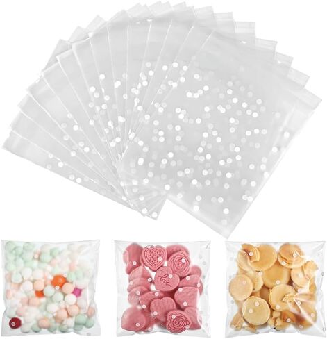 200 Pcs 4x5.5in Self Sealing Cellophane Bags, Clear Resealable Treat Bags for Gift Packaging Goodie Candy Cookie Popcorn for Wedding Valentines Easter Christmas Birthday Party Favor in Saudi Arabia