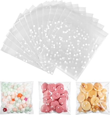 200 Pcs 4x5.5in Self Sealing Cellophane Bags, Clear Resealable Treat Bags for Gift Packaging Goodie Candy Cookie Popcorn for Wedding Valentines Easter Christmas Birthday Party Favor in Saudi Arabia