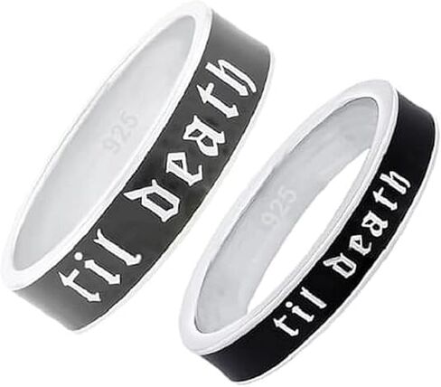 4mm Wide Til Death White Enamel Band Ring, Personalized Band, Anniversary Wedding Ring, Promise Ring, Stacking Band - 925 Sterling Silver in Saudi Arabia