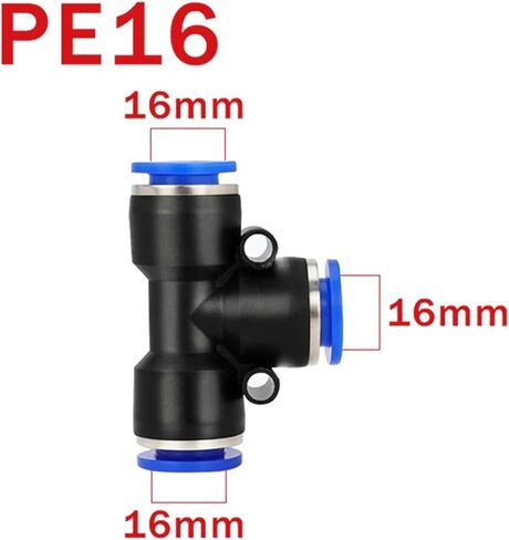 PE PEG هوائي موصل الهواء تركيب سريع المحملة المخفض 3 طريقة T على شكل خرطوم الأنابيب البلاستيكية 4/6/8/10/12 مللي متر 50 قطعة (PE-16) in Kuwait