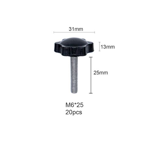 Tutuxio 20 قطعة M6x25mm مسامير براغي الإبهام، 304 من الفولاذ المقاوم للصدأ مع مقبض بلاستيكي أسود على شكل نجمة، مقبض ذكر، مسامير شد بمقبض ذكر in Saudi Arabia