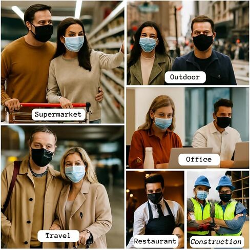 Med360 Pharma 3 Ply Disposable Face Mask, Black, 100 PCS Breathable Non Woven Layers Soft Earloop, Comfortable Fit for Adults Daily Use Face Cover in Saudi Arabia