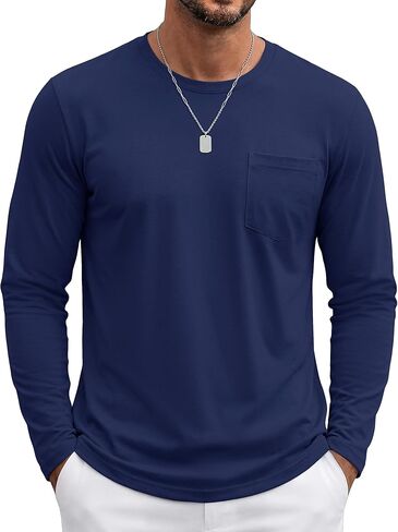 TACVASEN Mens Long Sleeve Tee Shirts Cotton Lightweight Casual Pocket Crew Neck Work T Shirts for All Season in Saudi Arabia