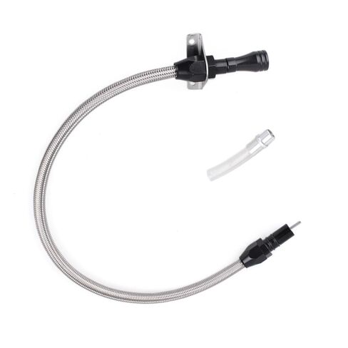 Firewall Mounted Trans Flexable Dipstick with Stainless Steel Braided Housing Compatible for GM Chevy 4L80E / 700R4 / 4L60E Transmissions, with Funnel Adapter Tube, Sliver in Saudi Arabia