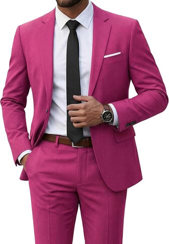 MrSure Men's Suit, 2 Piece Slim Fit Jacket and Pants with Tie, One Button Blazer Trouser for Weddings Proms in Kuwait