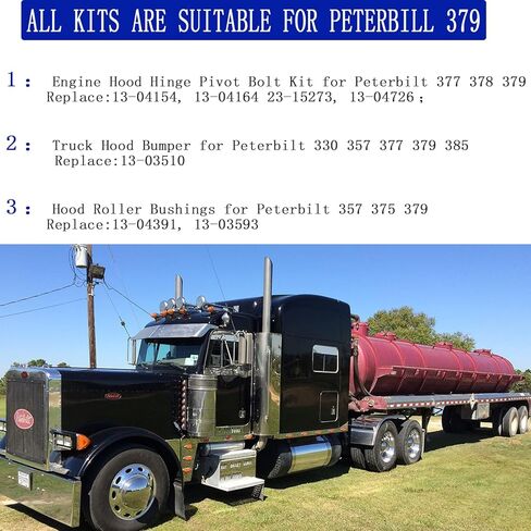 Engine Hood Hinge Pivot Bolt Kit & Hood Roller Bushings & Truck Hood Bumper for Peterbilt 379, Replace:13-04154, 13-04164 13-04391, 13-03593 in Saudi Arabia
