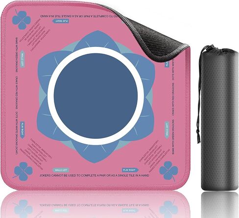 32 Inch Mahjong Mat for Table, Non-Slip & Noise Reduction Mahjong Table Cover with Rules, Portable Gaming Mat for Poker, Board Games, Cards, Tiles & Dominoes (Pink) in Saudi Arabia