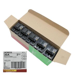 Square D HOM230 Circuit Breaker, 5 Pack, Homeline, 30 Amps, 120/240 Volts, UL Listed, 2 Pole, 10kA AIR, Standard Type, Plug in, Qty 5 in Saudi Arabia