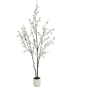 6.7FT Artificial Cherry Blossom Tree with Planter - Ultra Realistic Faux Sakura Tree for Home Office Decor, White Flowers, Low Maintenance Indoor/Outdoor Tree (6.7FT) in Kuwait
