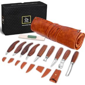 Deluxe Wood Carving Kit - 21Pcs Wood Carving Tools with Leather Storage Bag,Wood Carving Tools Set with 8Pcs Whittling Knives, 8Pcs Detail Carving Knives,Wood Whittling Kit for Beginners in Kuwait