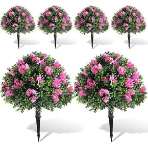 مجموعة yunlly من 2 bougainvillea flowers woodwood topiary ball tree 18 inch faux بوش النباتات في الهواء الطلق مع ارتفاع أرضي ، شجيرات مزيفة مقاومة للأشعة فوق البنفسجية للحديقة ، الفناء ، الشرفة ، ديكور الفناء (hotpink) in Kuwait