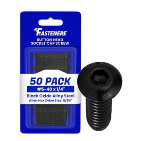 Fastenere Button Head Socket Cap Screws - 5-40 x 1/4" (50-Pcs) Alloy Steel, Fully Threaded, Fine Black Oxide Finish, Corrosion-Resistant, Machine Thread, Easy to Install w/Allen Hex Drive in Saudi Arabia