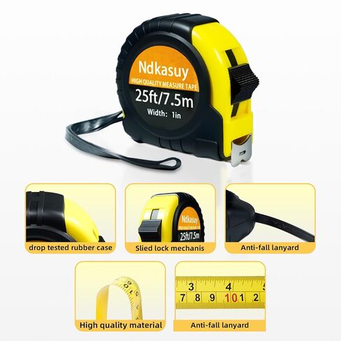 Ndkasuy 25ft Self-Locking Tape Measure. Dual Metric/Imperial Scales. Durable Carbon Steel, Clear Markings. Perfect for DIY, Construction & Woodworking in Saudi Arabia