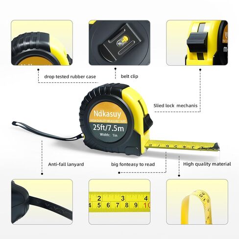 Ndkasuy 25ft Self-Locking Tape Measure. Dual Metric/Imperial Scales. Durable Carbon Steel, Clear Markings. Perfect for DIY, Construction & Woodworking in Saudi Arabia