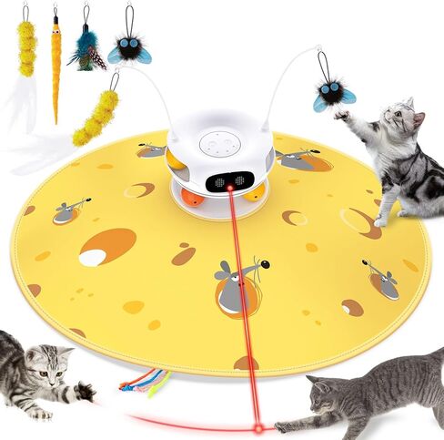 ألعاب القطط التفاعلية للقطط الداخلية - 5 في 1 Cat Laser Toy Automtaic ، وإعادة شحن الحركة المنشط والبحث عن لعبة مع الريشة ، وكرات Tarck ونقاع للملل القطة بالملل in Kuwait