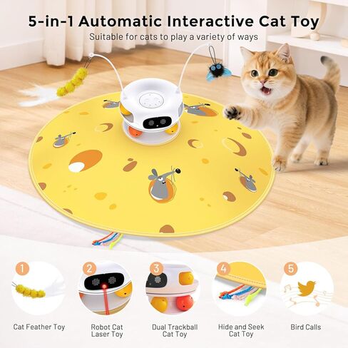 ألعاب القطط التفاعلية للقطط الداخلية - 5 في 1 Cat Laser Toy Automtaic ، وإعادة شحن الحركة المنشط والبحث عن لعبة مع الريشة ، وكرات Tarck ونقاع للملل القطة بالملل in Kuwait