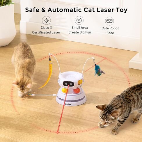 ألعاب القطط التفاعلية للقطط الداخلية - 5 في 1 Cat Laser Toy Automtaic ، وإعادة شحن الحركة المنشط والبحث عن لعبة مع الريشة ، وكرات Tarck ونقاع للملل القطة بالملل in Kuwait