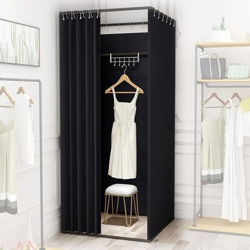 Clothing Store Fitting Room Linen Curtains Privacy Screen for Office Clothing Store Bedroom Mobile Track Dressing Room with Grommets(100x100x200cm) in Saudi Arabia