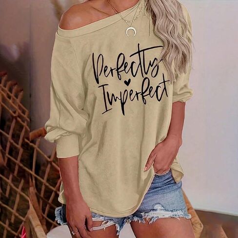 Women's Graphic Sweatshirt Letter Print Off the Shoulder Long Sleeve Casual Pullover Tops in Saudi Arabia