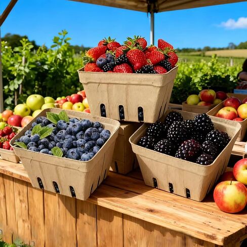 30 عبوة من سلال التوت الصغيرة من ألياف اللب الطبيعي - حاويات إنتاج صديقة للبيئة ذات فتحات تهوية للفراولة والتوت والتوت والفواكه والخضروات، مثالية للبقالة والسوق واستخدام المطبخ in Kuwait
