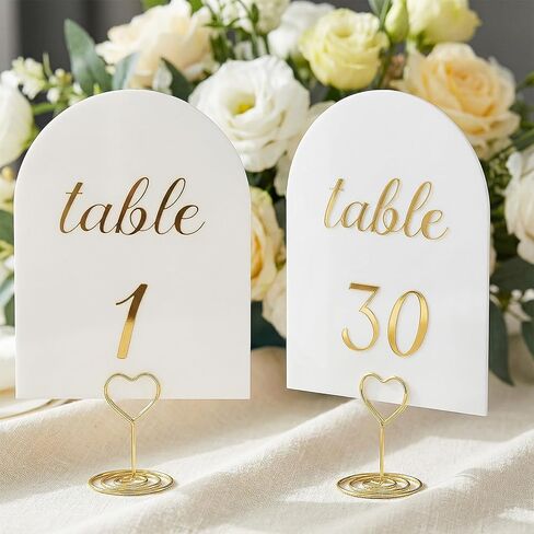 Arch Table Numbers 1-30 Plus Head Table, 5.9x3.9 Inch White Card Stock, Double-Sided Gold Foil Embossed, Elegant Wedding Reception Centerpiece Decoration Event Party in Saudi Arabia