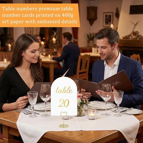 Arch Table Numbers 1-30 Plus Head Table, 5.9x3.9 Inch White Card Stock, Double-Sided Gold Foil Embossed, Elegant Wedding Reception Centerpiece Decoration Event Party in Saudi Arabia