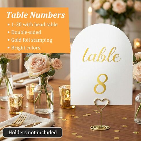 Arch Table Numbers 1-30 Plus Head Table, 5.9x3.9 Inch White Card Stock, Double-Sided Gold Foil Embossed, Elegant Wedding Reception Centerpiece Decoration Event Party in Saudi Arabia