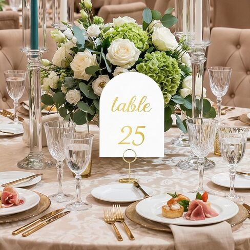 Arch Table Numbers 1-30 Plus Head Table, 5.9x3.9 Inch White Card Stock, Double-Sided Gold Foil Embossed, Elegant Wedding Reception Centerpiece Decoration Event Party in Saudi Arabia
