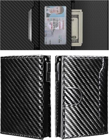 Wallet for Men, Slim Minimalist Mens Wallet for RFID Blocking, Front Pocket Credit Card Holder Wallets with ID Window, Smart Pop Up Metal Aluminum Case Gift for Men, Carbon Fiber Black in Kuwait