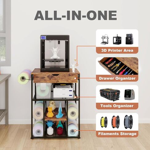 PUNCIA 25.6″ × 21.7″ Platform 3D Printer Stand with Filament Storage, All-in-One Heavy-Duty Rack Organizer for PLA ABS Spools 3D Printing Shelf for FDM & SLA Printers Home Office Workshop Studio Setup in Saudi Arabia