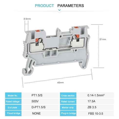 PT1.5 Push-in Din Rail Terminal Block 1.5mm² Wire Electrical Connector Strip 10Pcs(PT1.5-Gray) in Kuwait