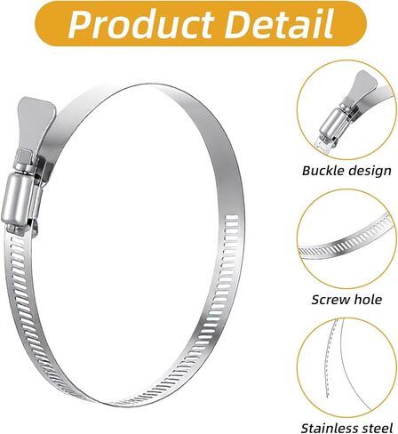 20 PCS Stainless Steel Duct Clamps, 4 Inch Hose Clamps, Adjustable 91-114 mm (3.5 inch to 4.5 inch) Range Air Ducting Clamp, 12 mm (0.5 inch) Bandwidth Worm Clamp, Worm Drive and Gear in Saudi Arabia