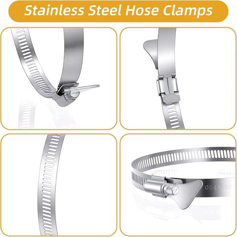 20 PCS Stainless Steel Duct Clamps, 4 Inch Hose Clamps, Adjustable 91-114 mm (3.5 inch to 4.5 inch) Range Air Ducting Clamp, 12 mm (0.5 inch) Bandwidth Worm Clamp, Worm Drive and Gear in Saudi Arabia